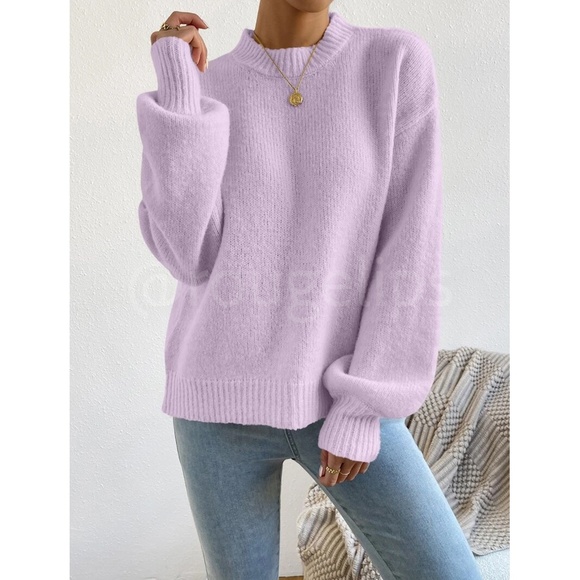 Lavender Purple Soft Drop Shoulder Sweater Pullover Long Sleeve - Picture 6 of 9